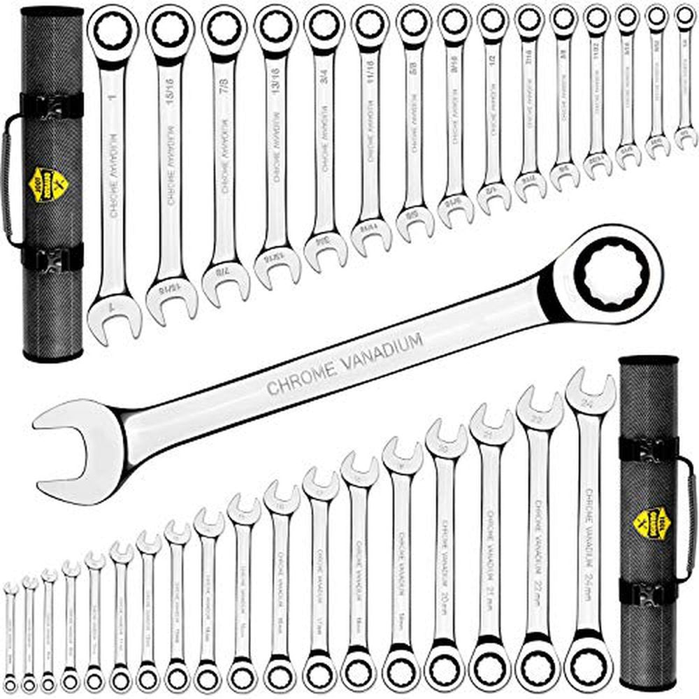 WORKPRO 8 Pcs Flex-Head Ratcheting Combination Wrench Set with Organiz