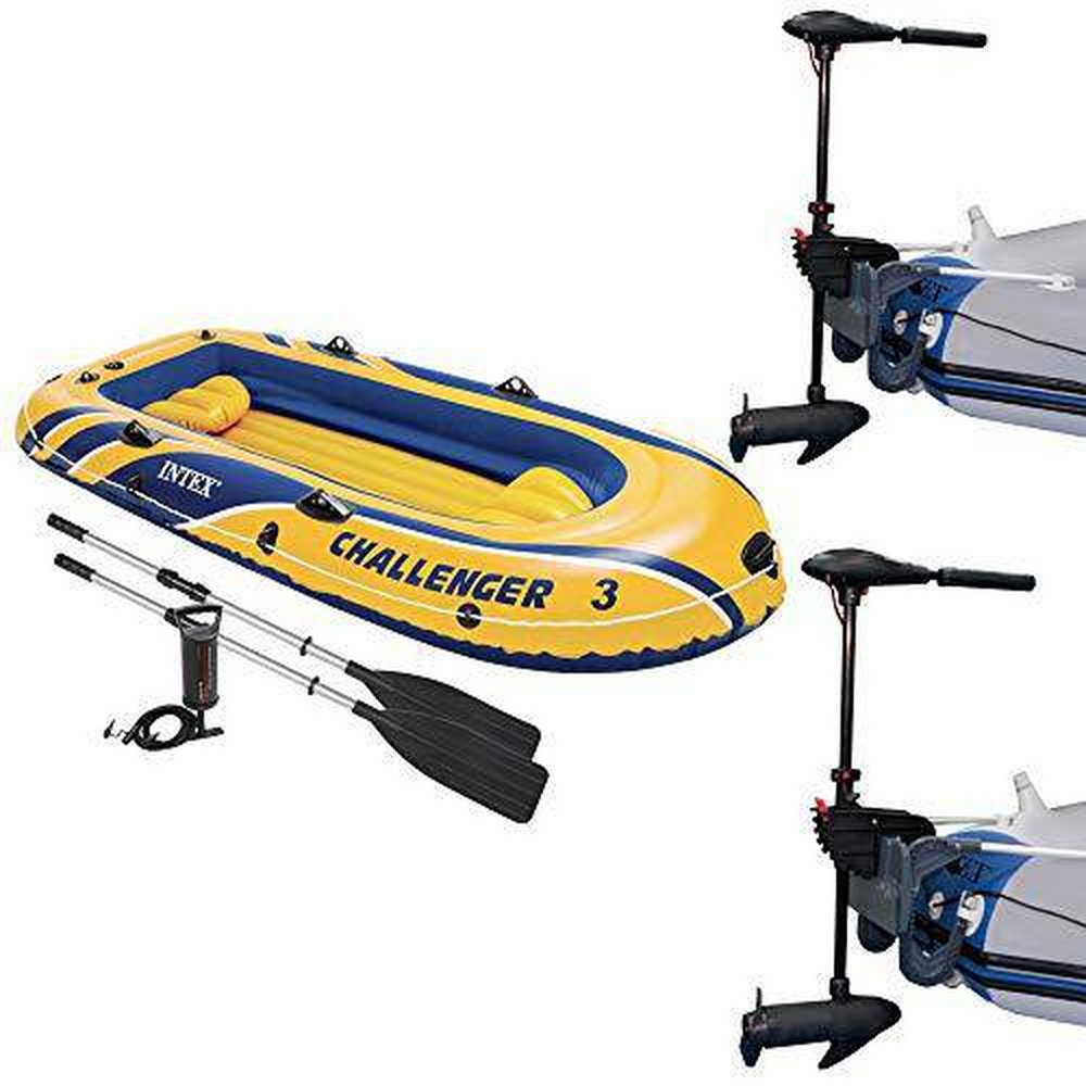 Intex Excursion 5 Inflatable Boat Set & 2 Transom Mount 8 Speed Trolling  Motors 