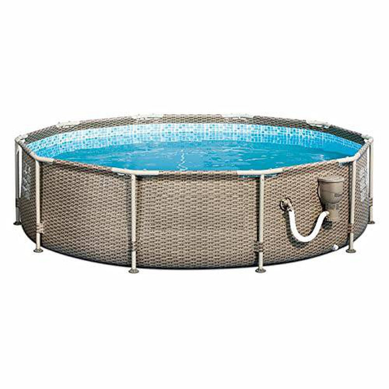 10ft x 30in Frame Swimming Pool with Exterior Wicker Print, Tan Framed Swimming Pools Swimming Pool Above Ground Pool Pools for Backyard Outdoor Pool Above Ground Pools Backyard Pool Frame Pool