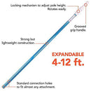 12 Foot Telescopic Aluminum Swimming Pool Pole, Adjustable 3 Piece from 4 to 12ft Extension – Connect Cleaners, Skimmer Nets, Rakes, Brushes