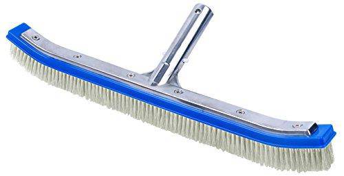 18" Pool Brush (Curved) with Aluminum Back and Handle - Nylon Bristles - Blue Brush Body - Clear Bristles