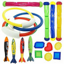 18Pcs Diving Pool Toys Underwater Summer Swimming Pool Toys for Kids Teens and Adults Included Diving Sticks,Torpedo, Water Rings, gem Gift Set .