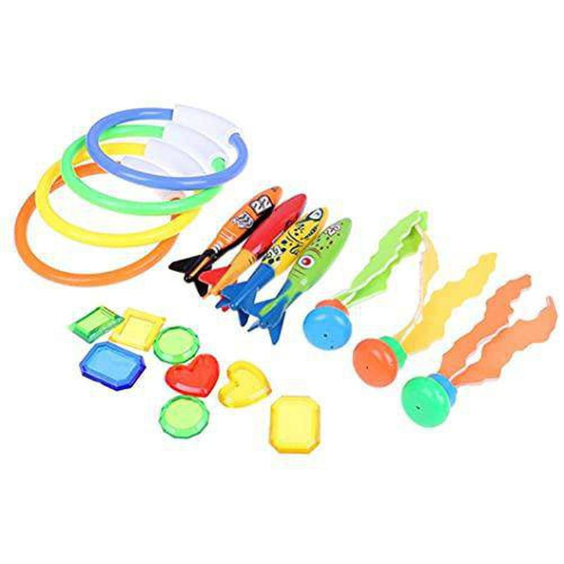 19 PCS Dive Toys Pool Toys Underwater Swimming Toys Diving Torpedos, Diving Rings, Diving Gems, Diving Sticks, Diving Fish, Under Water Treasures Gift Set for Kids (A)