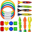 19 PCS Dive Toys Pool Toys Underwater Swimming Toys Diving Torpedos, Diving Rings, Diving Gems, Diving Sticks, Diving Fish, Under Water Treasures Gift Set for Kids (A)