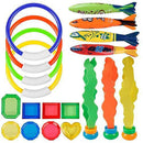 19Pcs Diving Toys Set, Swimming Pool Toys Set, Underwater Swimming Toy for Kids Includes 4 Diving Rings, 3 Seaweed, 8 Gemstone, 4 Numbered Torpedo Bandits, Summer Pool Dive Beach Toys Set