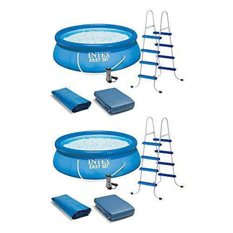 2 Pcs 15' x 48" Inflatable Above Ground Swimming Pool, Ladder And Pump