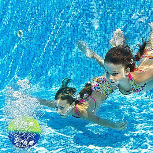 2 Pieces Swimming Pool Ball, Ball Game for Pool 9 Inch Inflatable Pool Balls with Hose Adapter for Under Water Passing, Buoying, Dribbling, Diving for Teens Adults (Green-Cyan Style)