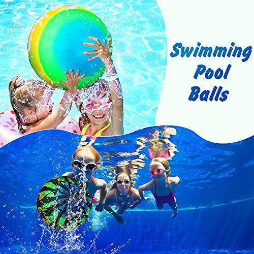 2 Pieces Swimming Pool Balls Inflatable Pool Ball Pool Float Toy Ball Pool Diving Ball with Hose Adapter for Under Water Passing, Pool Games, Dribbling for Teens Adults (Rainbow Watermelon Style)