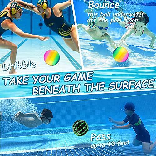 2 Pieces Swimming Pool Toys Ball with Hose Adapter, for Under Water Passing, Dribbling, Diving and Pool Games for Teens, Kids, or Adults, 9 in. Ball Fills with Water (Green-Cyan Style)