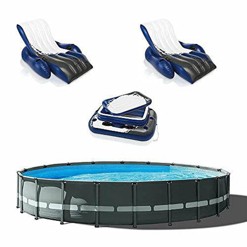 24ft x 52in Ultra XTR Round Frame Pool, Loungers (2 Pack), Floating Cooler Framed Swimming Pools Swimming Pool Above Ground Pool Pools for Backyard Outdoor Pool Above Ground Pools Backyard Pool