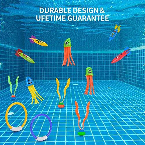 25Pcs Diving Toy Set, Underwater Swimming/Diving Pool Toy Rings, Toypedo Bandits,Stringy Octopus and Diving Fish with Under Water Treasures Gift Set Bundle,Ages 3 Years and Up (Multicolor, 25pcs)