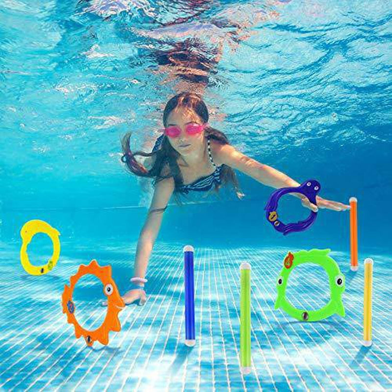 30 Pcs Pool Diving Toys, Underwater Swimming Dive Toys Set - Includes Dive Rings, Dive Sticks, Dive Grass, Fish Net, Torpedo Toy, Gems & Mesh Bag for Kids