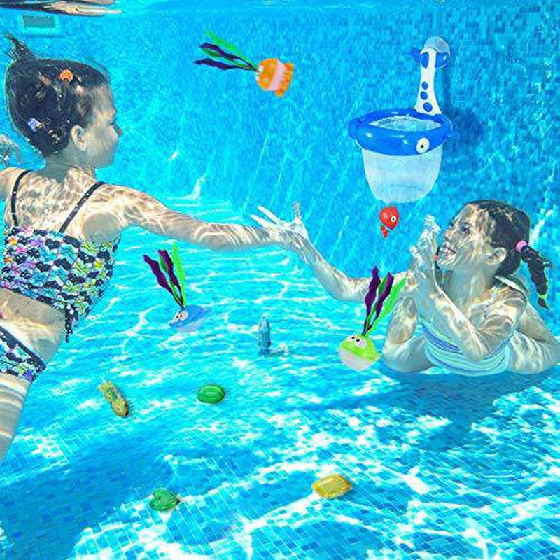 30 Pcs Pool Diving Toys, Underwater Swimming Dive Toys Set - Includes Dive Rings, Dive Sticks, Dive Grass, Fish Net, Torpedo Toy, Gems & Mesh Bag for Kids