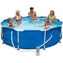 305X76cm Blue Round Frame Swimming Pool Set Pipe Rack Pond Large Family Swimming Pool with Filter Pump Easy Set Up