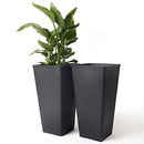 La Jolie Muse Tall Planters 26 Inch, Flower Pot Pack 2, Patio Deck Indoor Outdoor Garden Tree Planters, Black