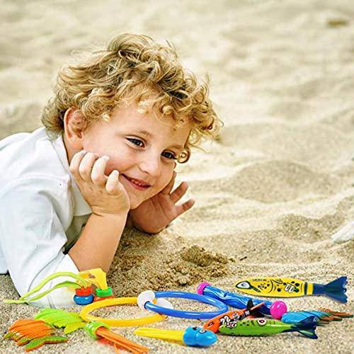 32 Pcs Diving Toy Set Diving Ring, Diving Sticks, Stringy Octopus, Toypedo Bandits, Dolphin, Gem, Seaweedand Diving Fish Summer Sinking Dive Pool Toy for Kids