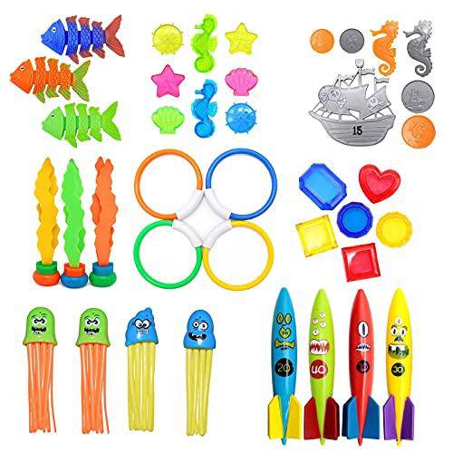 39PC Pool Diving Toys Variety Water Diving Ring Numbered Dive Stick Durable Swim Pool Dive Toys Easy Retrieval Sinking Diving Stick Swimming Dive Toy Pool Toy for Kids Girls Boy