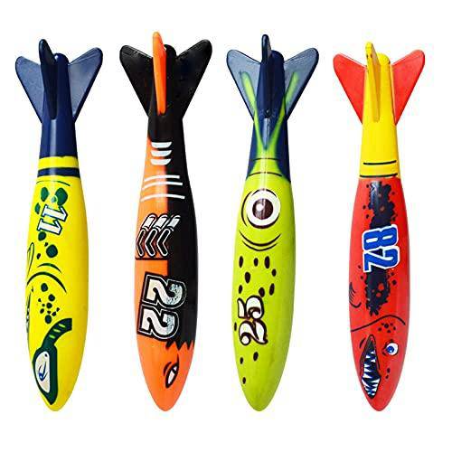 4 Pcs Underwater Diving Torpedo Bandits Swimming Pool Toys Underwater Gliding Shark Rockets for Under The Sea Party