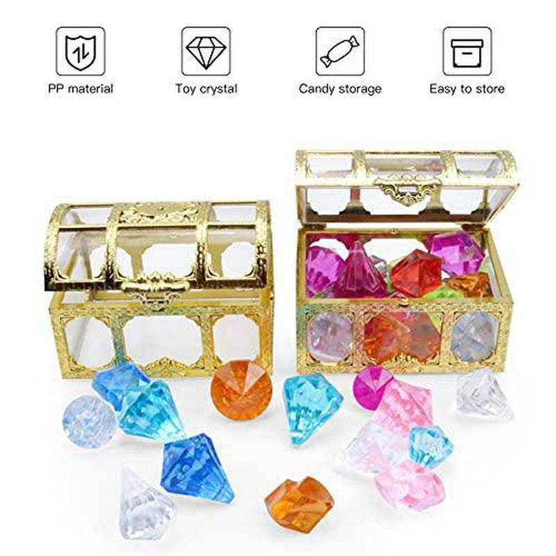 40 Pieces Diving Gem Pool Toy Colorful Diamond Acrylic Gems with 2 Pieces Treasure Box Chest, Pirate Diving Treasure Toys Set Summer Swimming Dive Toy, Throw Toy Set Underwater Swimming Toy for Kids