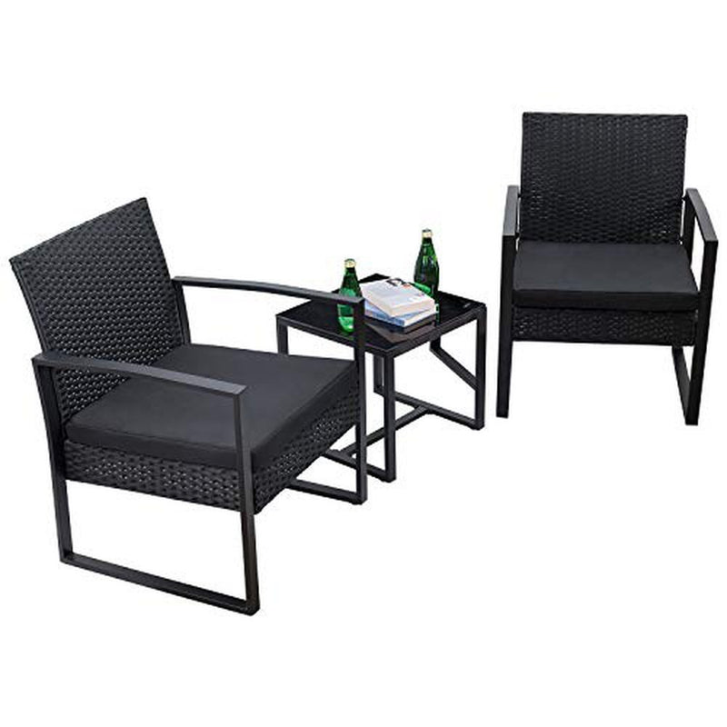 Flamaker 3 Pieces Patio Set Outdoor Wicker Patio Furniture Sets Modern Bistro Set Rattan Chair Conversation Sets with Coffee Table for Yard and Bistro (Black)