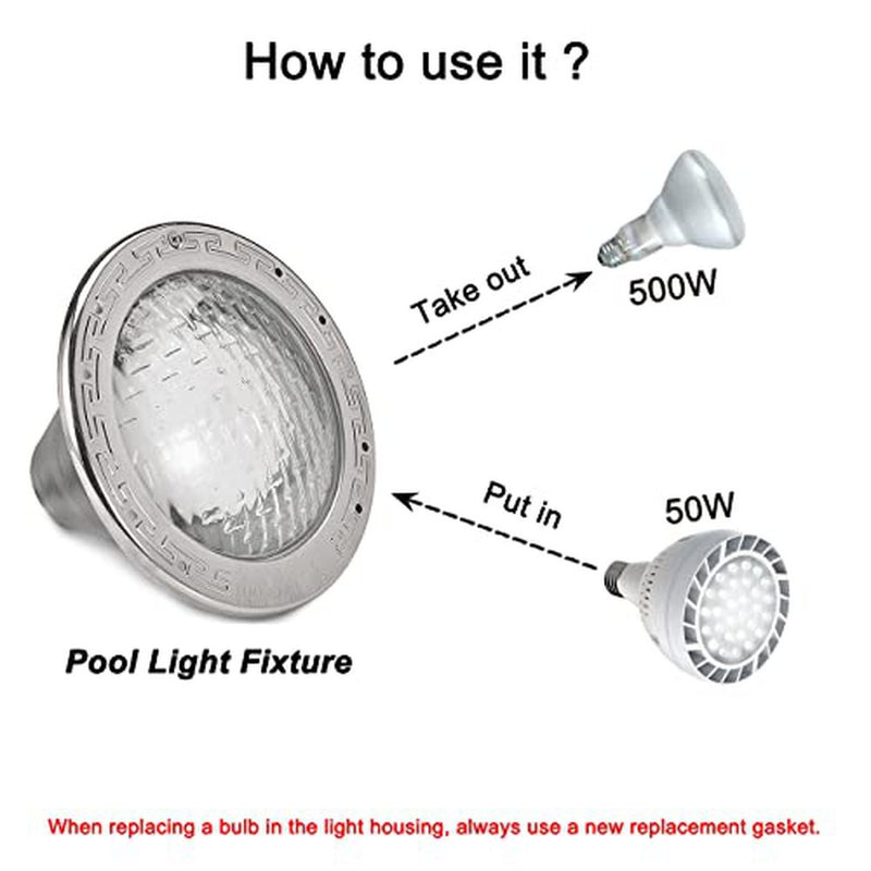 LED Pool Light Bulb for inground Pool 120V 50W Daylight White Swimming Pool Light Traditional Bulb Base 300-600w Fit for Most Pentair Hayward Light Fixture