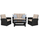 Shintenchi 4-Piece Outdoor Patio Furniture Set, Wicker Rattan Sectional Sofa Couch with Glass Coffee Table | Black