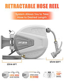 Ayleid Retractable Garden Hose Reel,3/5 in x 65 ft Wall Mounted Hose Reel, with 9- Function Sprayer Nozzle, Any Length Lock/Slow Return System/Wall Mounted/180°Swivel Bracket (Grey)