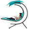 Best Choice Products Outdoor Hanging Curved Steel Chaise Lounge Chair Swing w/ Built-in Pillow and Removable Canopy, Teal