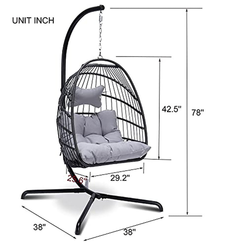 NICESOUL® Indoor Outdoor Patio Wicker Hanging Chair Swing Hammock Egg Chairs UV Resistant Cushions 350lbs Capaticy for Patio Bedroom Balcony (Grey)