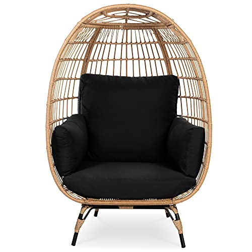 Best Choice Products Wicker Egg Chair, Oversized Indoor Outdoor Lounger for Patio, Backyard, Living Room w/ 4 Cushions, Steel Frame, 440lb Capacity - Black