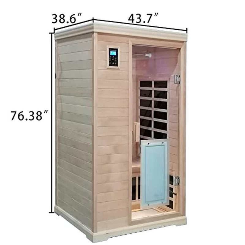 Xmatch Far Infrared Wooden Sauna Room, 2-Person Size, with 1750W, 9 Low EMF Heaters, 10 Minutes Pre-Warm up, Time and Temp Pre-Set, 2 Bluetooth Speakers, 1 LED Reading Lamp and 2 Chromotherapy Lights