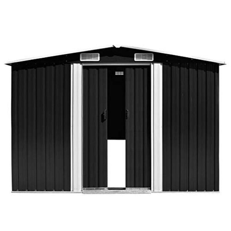 YEZIYIYFOB 8x32 FT Outdoor Storage Shed Garden Storage Patio Clearance Aluminum Metal Steel Outside for Backyard Yard Lawn Mower Tool Anthracite 101.2"x389.8"x71.3"