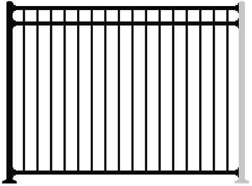XCEL Fence Black Steel AntiRust Fence Panel Vail Style DIY Installation Fence Kit, Outdoor Fencing for Yard, Garden, 3Rail Rackable, Include a Fence Post, PowderCoated Metal, 6.5Inft W X 5Inft H