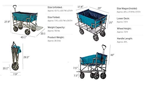Mac Sports Double Decker Heavy Duty Steel Frame Collapsible Outdoor 150 Pound Capacity Yard Cart Utility Garden Wagon with Lower Storage Shelf, Teal