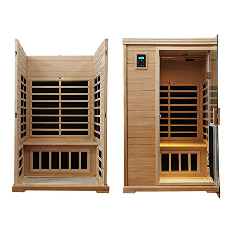 Xmatch Far Infrared Wooden Sauna Room, 2-Person Size, with 1750W, 9 Low EMF Heaters, 10 Minutes Pre-Warm up, Time and Temp Pre-Set, 2 Bluetooth Speakers, 1 LED Reading Lamp and 2 Chromotherapy Lights