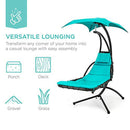Best Choice Products Outdoor Hanging Curved Steel Chaise Lounge Chair Swing w/ Built-in Pillow and Removable Canopy, Teal