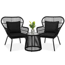 Best Choice Products 3-Piece Patio Conversation Bistro Set, Outdoor All-Weather Wicker Furniture for Porch, Backyard w/ 2 Wide Ergonomic Chairs, Cushions, Glass Top Side Table - Black