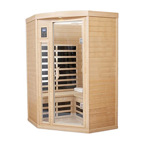 Kanlanth Far Infrared Sauna Low EMF Wooden Sauna for Home, 2 Person Indoor Home Sauna, 1,600watt, 7 Low EMF Heaters, Canadian Hemlock, 10 Minutes Pre-Warm up, with Bluetooth, LCD, LED