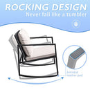 Greesum 3 Pieces Rocking Wicker Bistro Set, Patio Outdoor Furniture Conversation Sets with Porch Chairs and Glass Coffee Table, Beige