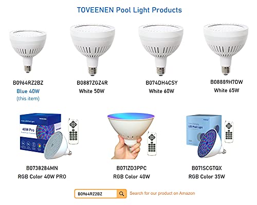 TOVEENEN LED Pool Lights for Inground Pool 120V 40W Blue Pool Light Bulb Replacement for Pentair Hayward Pool Light Fixture