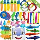 42 PCS Dive Toys for Pool for Kids Swim Toys Shark Set Includes Diving Sticks Underwater Pool Toys Diving Rings for Kids and Much More ASTM CPC Certified Safe for Children Dive Toy