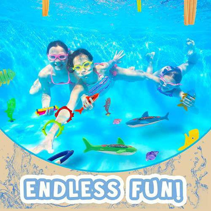 42 PCS Dive Toys for Pool for Kids Swim Toys Shark Set Includes Diving Sticks Underwater Pool Toys Diving Rings for Kids and Much More ASTM CPC Certified Safe for Children Dive Toy