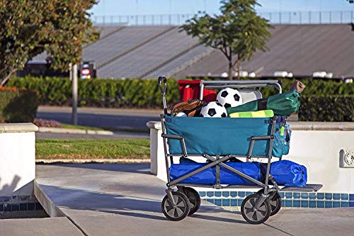 Mac Sports Double Decker Heavy Duty Steel Frame Collapsible Outdoor 150 Pound Capacity Yard Cart Utility Garden Wagon with Lower Storage Shelf, Teal