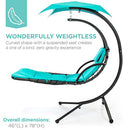 Best Choice Products Outdoor Hanging Curved Steel Chaise Lounge Chair Swing w/ Built-in Pillow and Removable Canopy, Teal