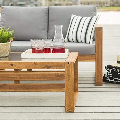 Walker Edison Sorrento Modern Acacia Wood Outdoor Loveseat with Cushions, 30 Inch, Brown