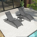 PURPLE LEAF Patio Chaise Lounge Set of 3 Outdoor Lounge Chair Beach Pool Sunbathing Lawn Lounger Recliner Chiar Outside Tanning Chairs with Arm for All Weather, Side Table Included, Grey