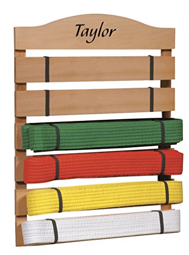 Fox Valley Traders Personalized Karate Belt Rack – Martial Arts Belt Display Wooden Holder - DiscoverMyStore