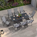 PURPLE LEAF 9 Pieces Outdoor Patio Dining Set with 8 Folding Portable Chairs and 1 Rectangle Aluminum Table, Foldable Adjustable High Back Reclining Chairs with Soft Cotton-Padded Seat, Grey