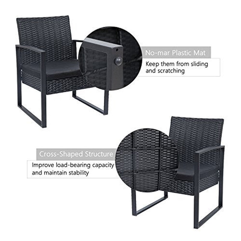 Flamaker 3 Pieces Patio Set Outdoor Wicker Patio Furniture Sets Modern Bistro Set Rattan Chair Conversation Sets with Coffee Table for Yard and Bistro (Black)