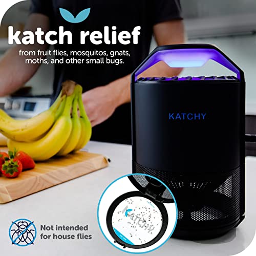 Katchy Indoor Insect Trap - Catcher & Killer for Mosquitos, Gnats, Moths, Fruit Flies - Non-Zapper Traps for Inside Your Home - Catch Insects Indoors with Suction, Bug Light & Sticky Glue (Black)